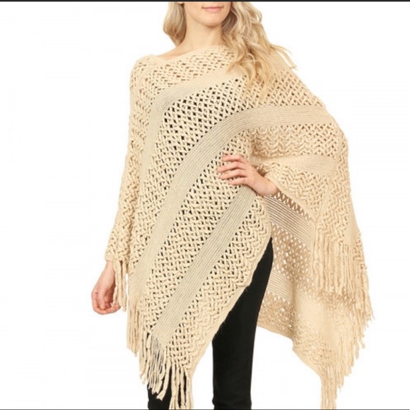 Sweaters - Knitted Cream Colored Poncho